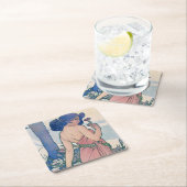 カーネーション(4本の花)、アルフォンスミュシャ スクエアペーパーコースター (インサイチュ)