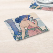 カーネーション(4本の花)、アルフォンスミュシャ スクエアペーパーコースター (アングル)