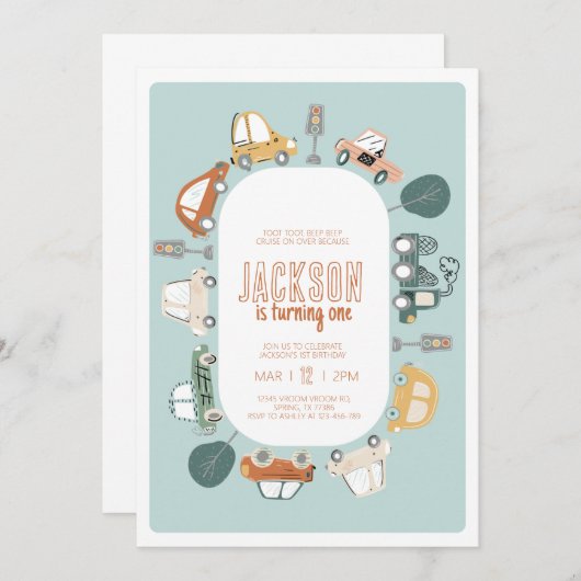 カーバースデーパーティーの招待 招待状 (正面/裏面)