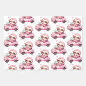 カーパターンを描くかわいいピンクのナマケモノ ラッピングペーパーシート (正面2)