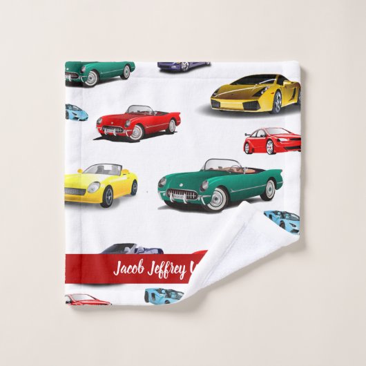 カーパター数々のン色の車自動車 バスタオルセット (ウォッシュタオル)