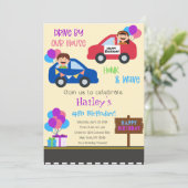 カーパレード縦型バースデーパーティーの招待 招待状 (スタンド正面)