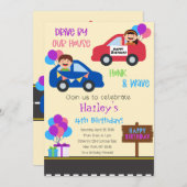 カーパレード縦型バースデーパーティーの招待 招待状 (正面/裏面)