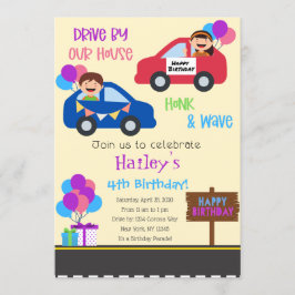 カーパレード縦型バースデーパーティーの招待 招待状