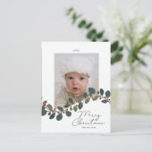 カービングベリーリーフスプレーフォトクリスマスホリデー ポストカード (スタンド正面)