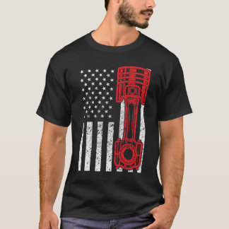 カーファン米国国旗のピストンマッスルカー Tシャツ