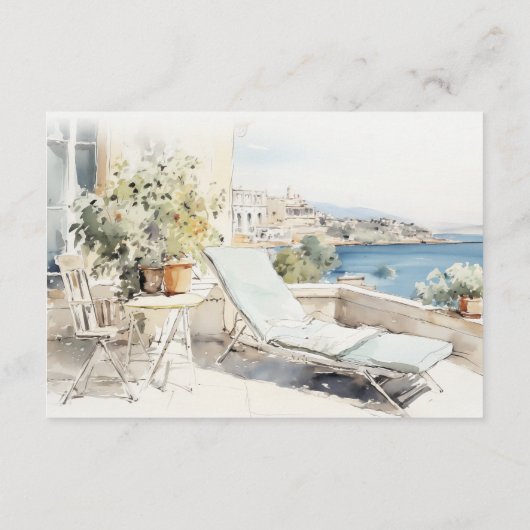 カーフギリシャ水彩風景ウェディングレセプション エンクロージャーカード (裏面)