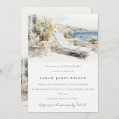 カーフギリシャ水彩風景ブライダルシャワー 招待状 (正面/裏面)
