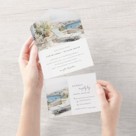 カーフギリシャ水彩風景結婚ズ オールインワン招待状