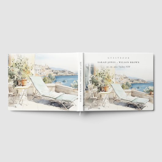 カーフギリシャ水彩風景結婚ズ ゲストブック (全面)