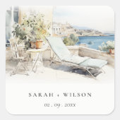 カーフギリシャ水彩風景結婚ズ スクエアシール (正面)