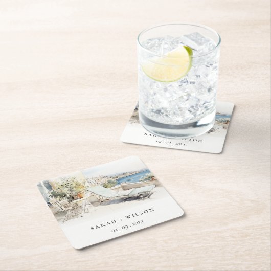 カーフギリシャ水彩風景結婚ズ スクエアペーパーコースター (インサイチュ)