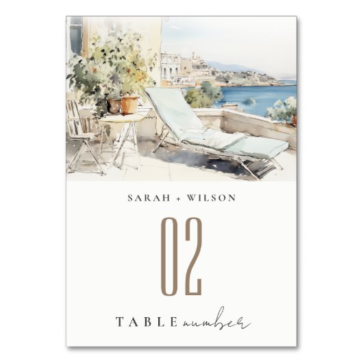 カーフギリシャ水彩風景結婚ズ テーブルナンバー (裏面)