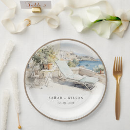 カーフギリシャ水彩風景結婚ズ ペーパープレート