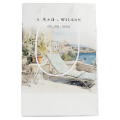 カーフギリシャ水彩風景結婚ズ ミディアムペーパーバッグ (正面)