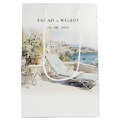 カーフギリシャ水彩風景結婚ズ ミディアムペーパーバッグ (裏面)