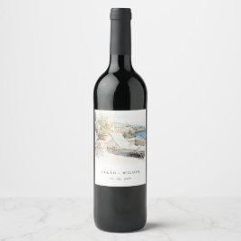 カーフギリシャ水彩風景結婚ズ ワインラベル