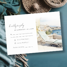 カーフギリシャ水彩風景結婚ズ 出欠カード