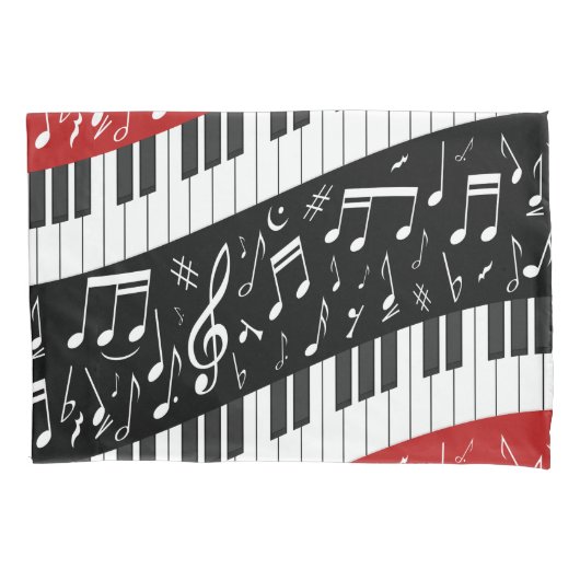 カーブのピアノ鍵および音符 枕カバー (正面)