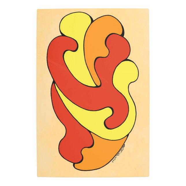 カーブの採用（黄色、赤、オレンジ） メタルプリント (正面)