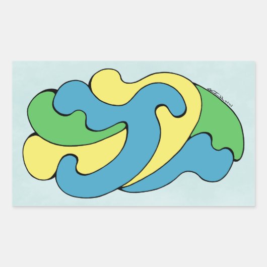 カーブの採用（黄、青、緑） 長方形シール (正面)