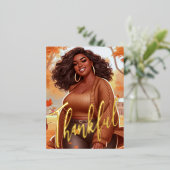 カーブイブラックウィメンズ秋ブリスサンクスギビング 箔シーズンポストカード (立ち正面)