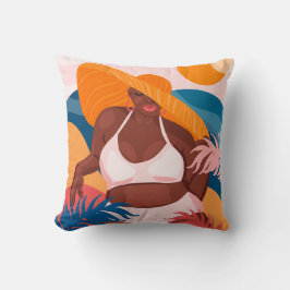 カーブイブラックウーマン、ビーチバケーションレディ クッション