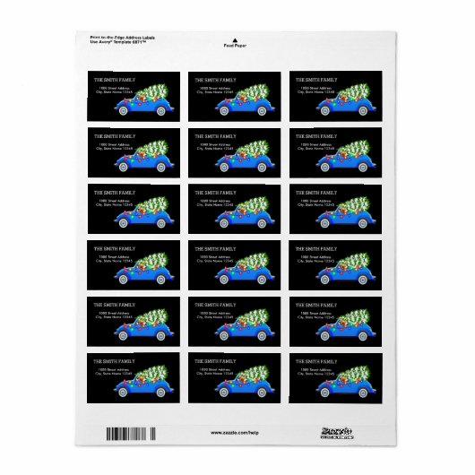 カーブラック背景を持つクリスマスツリー ラベル (フルシート)