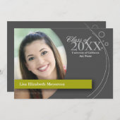 カーブ及び点の卒業: カスタムの緑 招待状 (正面/裏面)