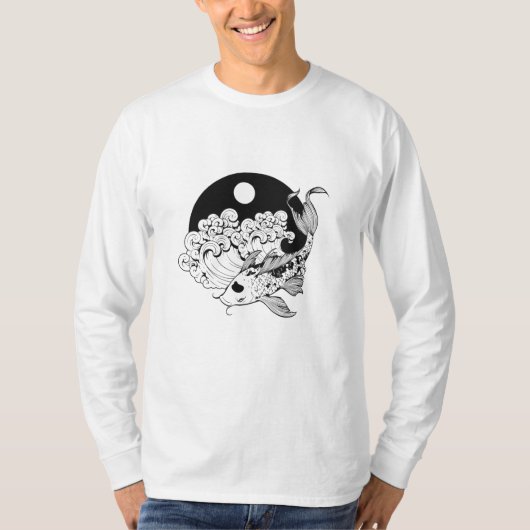カープ日本のコイとイン&ヤン背景 Tシャツ (正面)