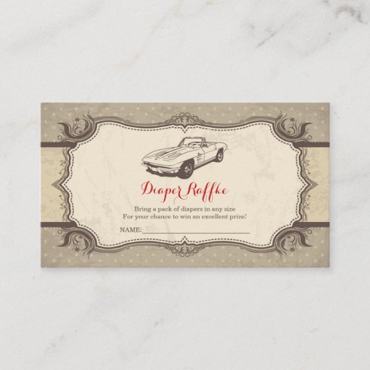 カーベビーシャワーヴィンテージレトロおむつラッフル エンクロージャーカード (正面)