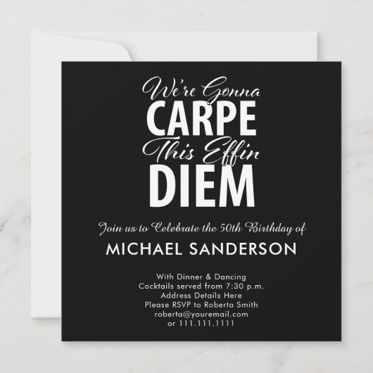 カーペおもしろいディエム誕生日パーティー 招待状 (裏面)