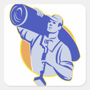 カーペットの層の労働者は膝キッカー用具を運びます スクエアシール