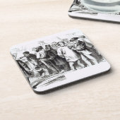 カーペットを敷いて下さい袋詰め作業者、遅い1860年代(版木、銅版、版画) (b/wの写真)に コースター (左側)