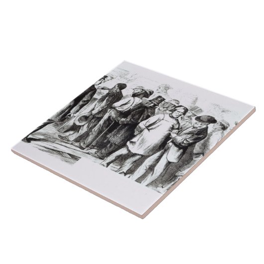 カーペットを敷いて下さい袋詰め作業者、遅い1860年代(版木、銅版、版画) (b/wの写真)に タイル (側面)