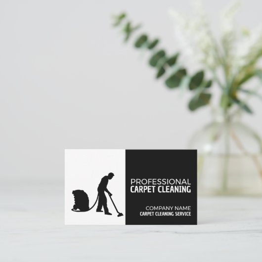 カーペットクリーナシルエット、カーペットクリーニングサービス 名刺 (スタンド正面)