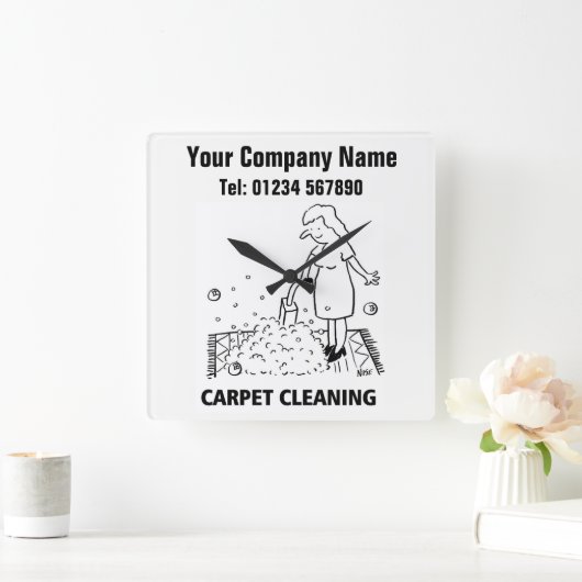 カーペットクリーニングサービス漫画の時計 スクエア壁時計 (ホーム)