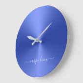 カーペディエムダークブルーメタリックスタイルアクリル ラージ壁時計 (傾斜)