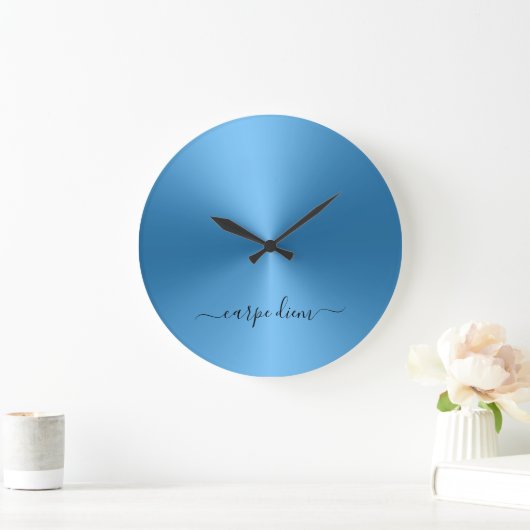 カーペディエムブルーメタリックスタイルアクリル ラージ壁時計 (ホーム)