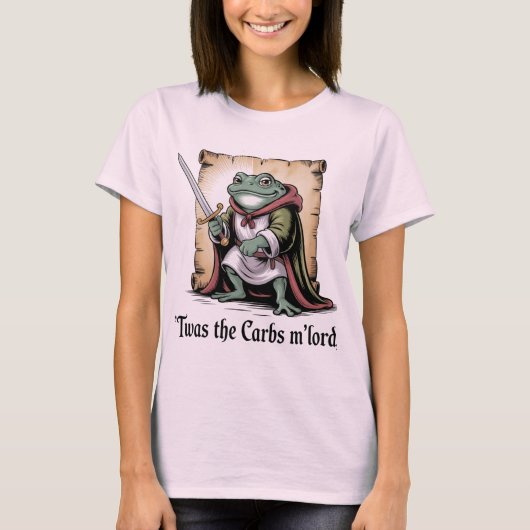 カーボハイドレートに支配されました、ご主人様！おかしなカエル騎士 Tシャツ (正面)