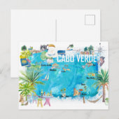 カーボベルデのイラスト入り島々旅行地図 ポストカード (正面/裏面)