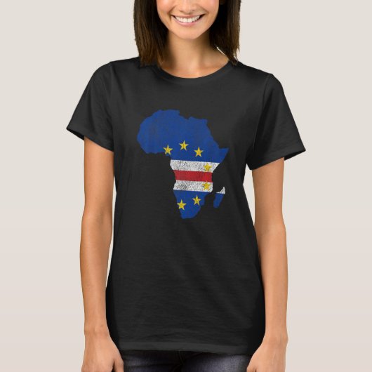 カーボベルデ国旗アフリカ大陸シルエットカボV Tシャツ (正面)
