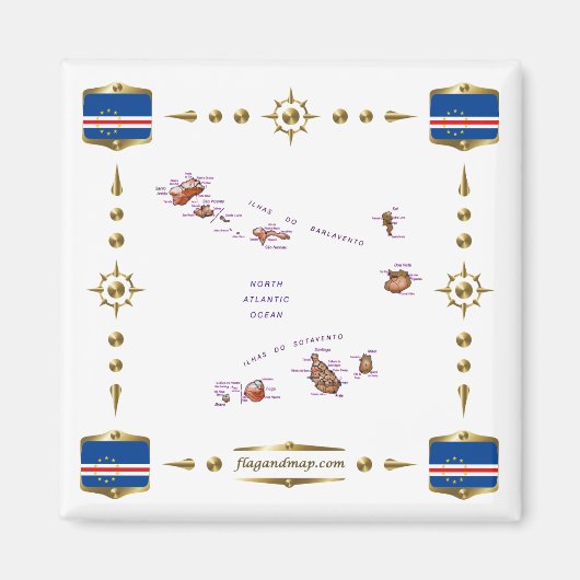 カーボベルデ地図+フラッグマグネット マグネット (正面)