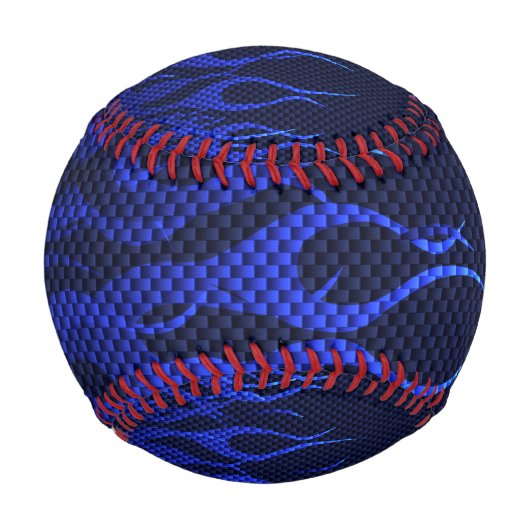 カーボンカッコいいファイバープリントに燃える青いレースの炎 野球ボール (裏面)
