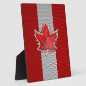 カーボンファイバーにカナダの赤いカエデの葉 フォトプラーク (側面)