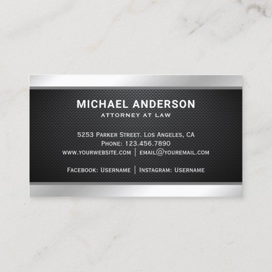 カーボンファイバーシルバージャスティススケール弁護士弁護士 名刺 (裏面)