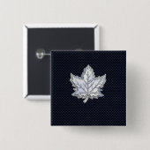 カーボンファイバーブラック上のクロームのようなメープルリーフ 缶バッジ (正面&裏面)