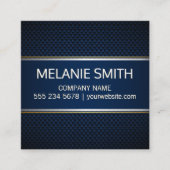 カーボンファイバーブルー背景イエローホワイトライン スクエア名刺 (正面)