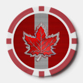 カーボンファイバー上のすべてのカナダレッドメープルリーフプリント ポーカーチップ (正面)