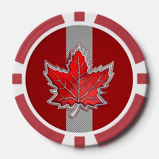 カーボンファイバー上のすべてのカナダレッドメープルリーフプリント ポーカーチップ (正面)